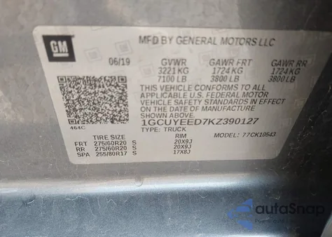 2019 Chevrolet Silverado K1500 Rst z USA, uszkodzony, nr VIN 1GCUYEED7KZ390127